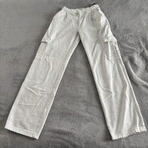 Zara Women's Beige Cargo Pants High Waist Wide Leg Casual Utility Trousers Sz 4